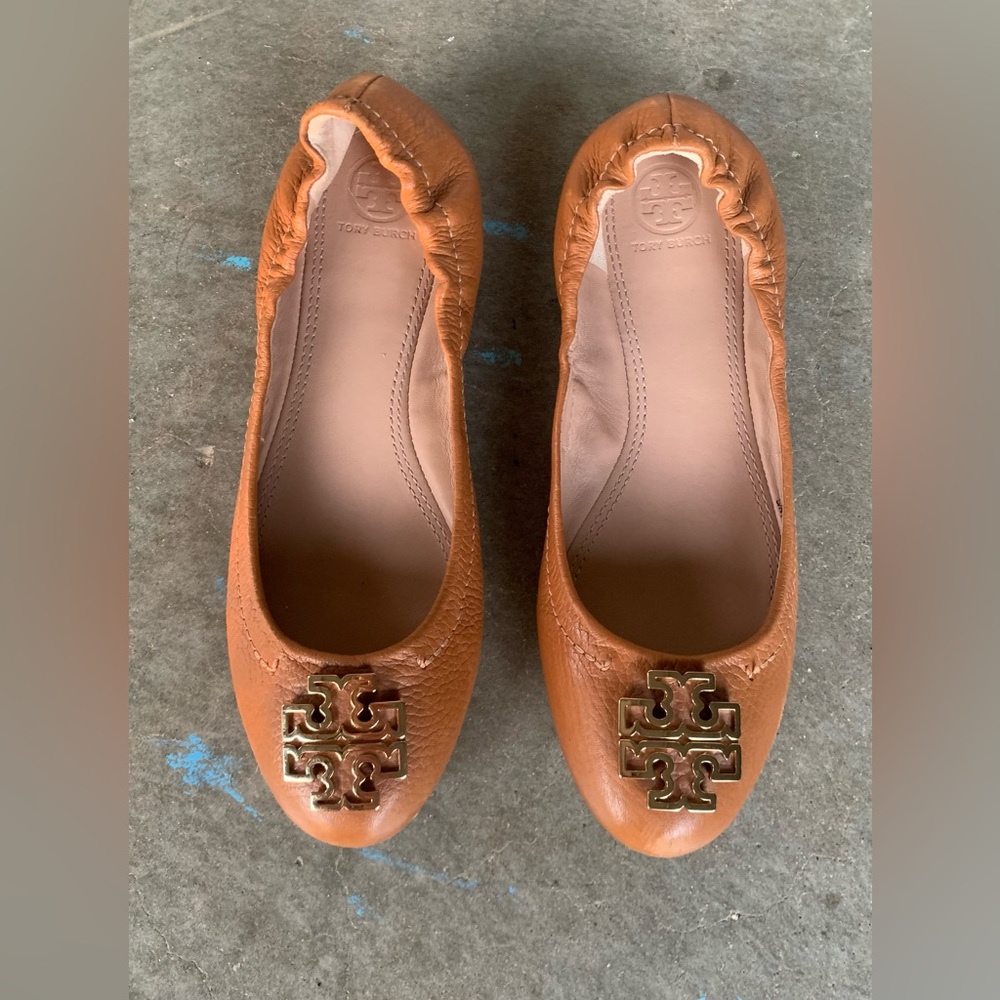 Tory Burch Melinda Leather Ballet Flats in Royal Tan
